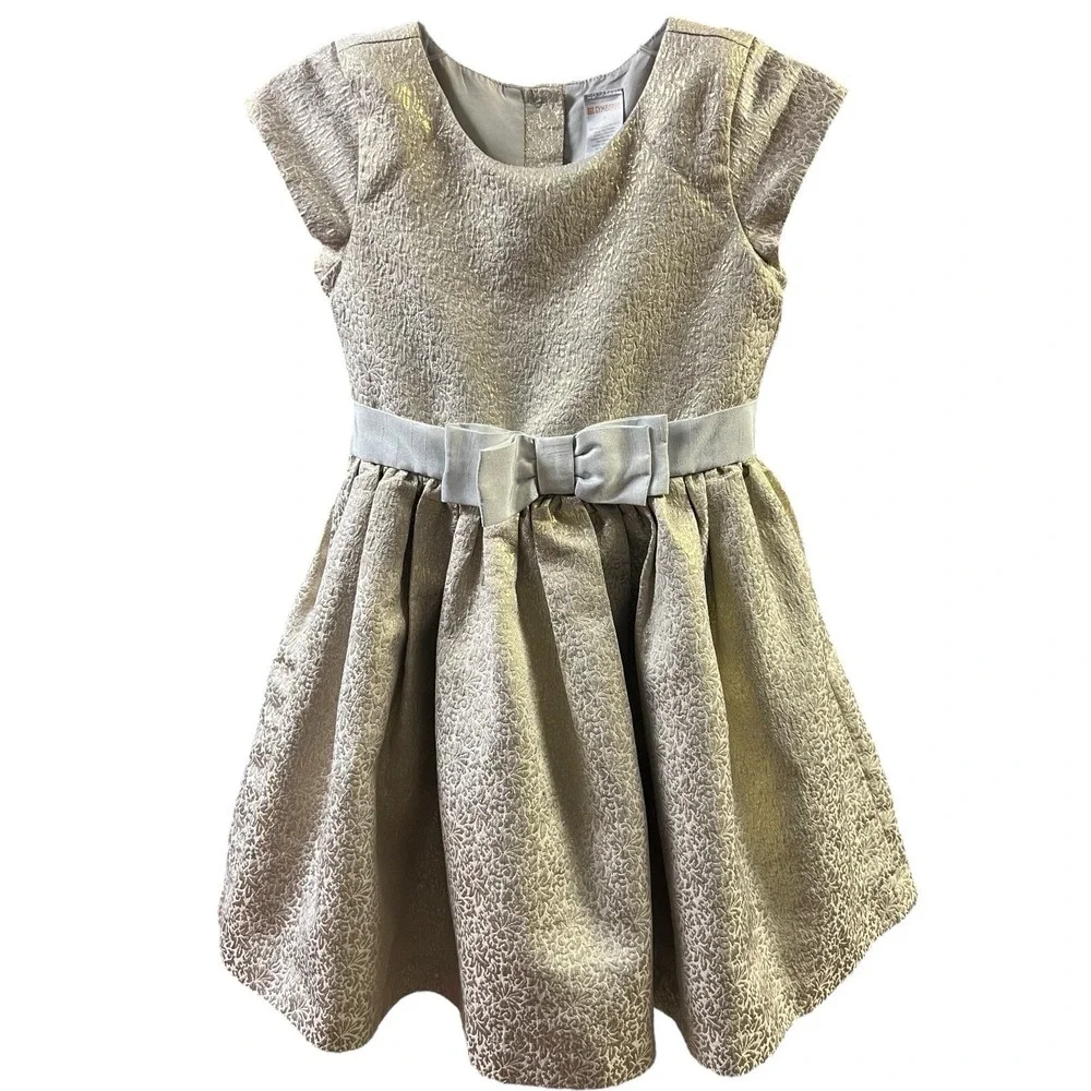 Gymboree Girls 6 Metallic Gold Champagne Jacquard Cap Sleeve Dress Party Elegant